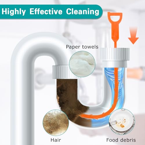 FIHODONE 8 Stück Abflussbürste, Abflussreiniger Rohrreinigungsbürste, Flexible Abflussbürste mit Zwei Enden, Extra Lange Rohrreinigungsspirale, Spirale Abfluss Rohrreinigung für Toiletten Badewannen