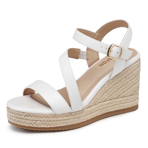 Image of TEMOFON Wedge Sandals for Women Platform: Espadrille Ankle Strap Buckle Wedge - Comfortable Dressy Summer Womens Sandals
