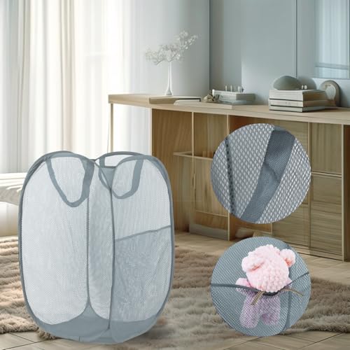 Image of Pop Up Laundry Hamper, Mesh Laundry Basket Collapsible, Foldable Hamper for Travel and Storage (Grey)