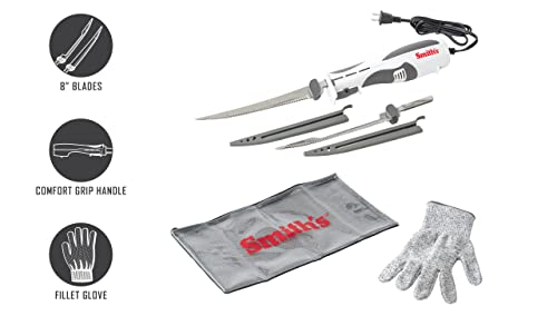 Smith's Lawaia Electric Fillet Knife 51233 | 2 Removable 8” Serrated Stainless Steel Blades W/ Sheath | Fillet Glove & Mesh Storage Bag | Fishing, Outdoor, Hunting Electric Knife | 6 Ft Power Cord #TOP2