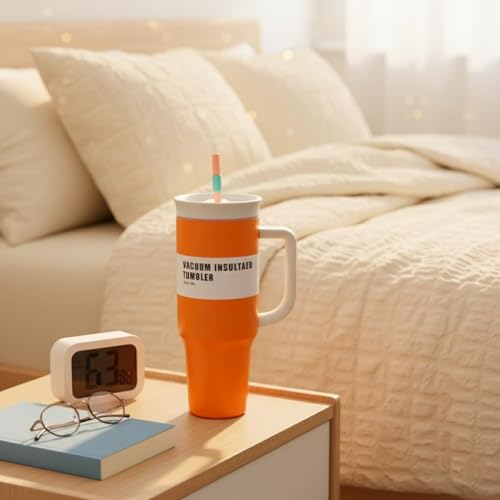 Image of HomeCloud 1200ml Insulated Coffee Tumbler with Lid - Double Wall Travel Mug for Hot & Cold Drinks, Leak-Proof, Durable, Portable, Stylish Stainless Steel Design (Orange)