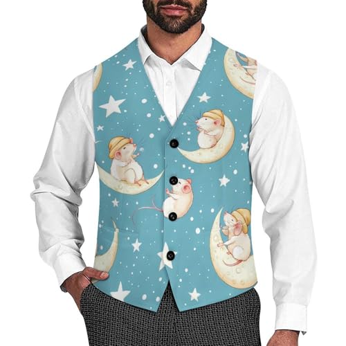 Cute Rat Men's Suit Vest Slim Fit Business Dress Party Pattern Waistcoat Vest Top