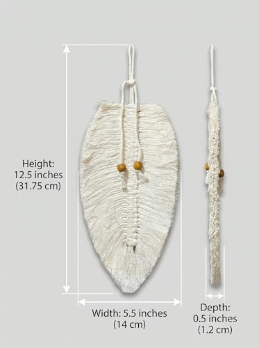 Image of JH Gallery Macrame Leaf Wall Decor Hanging, Bohemian Cotton Rope Handmade Tapestry, Home Decor Tapestry for Bedroom, Living Room and Office (Pack of 2) (White)