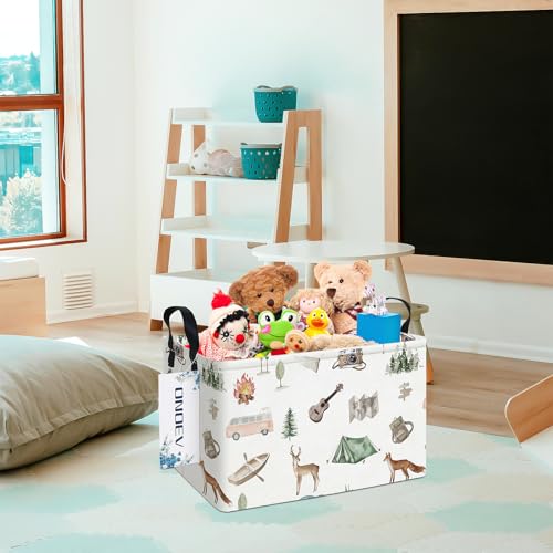 Image of Rectangular Folding Laundry Basket,Waterproof Canvas Basket,Gift Basket,Suitable for Children's Room,Office,Clothes,Toys Storage(Outdoor adventure)