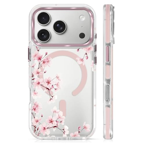 Coque transparente iPhone 17 Pro MagSafe pour fille et femme avec motif mignon Sakura