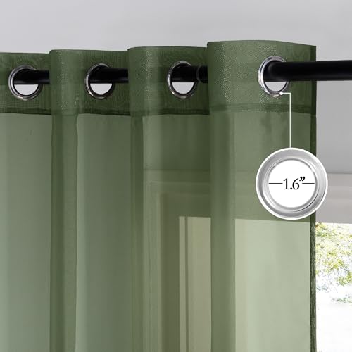 Image of NICETOWN Forest Green Sheer Curtains 96inches Long for Living Room, Grommet Voile Sheer Light Filtering Window Treatments for Bedroom, Sage Green, W54 x L96, Set of 2