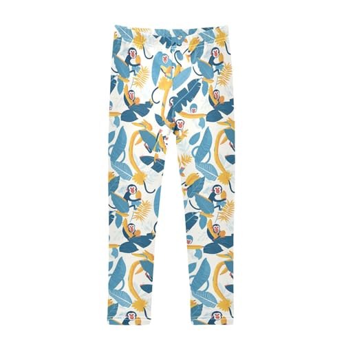 KLL Monkeys Bananas and Palm Leaves Toddler Girl Athletic Leggings Comfortable High Waisted Leg Yoga Pants Running
