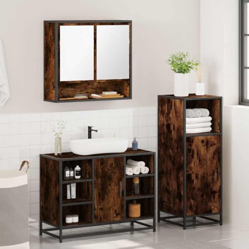 Muebles de baño marrón roble de 3 piezas | Conjunto de mobiliario 3301002 5