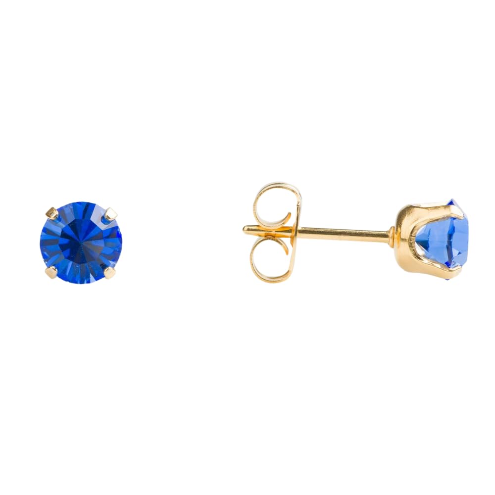 STUDEX Birthstone Sensitive Gold Plated September Sapphire Stud Earrings in Prong Setting for Sensitive Ears 5mm-PR-789-S