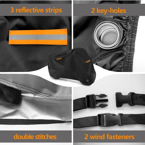 Romgtnn Universal Motorcycle Cover Waterproof Outdoor Storage All Weather Rain Snow Sun Winter All Season Durable With Lockholes Black Oxford 116" Extra Large Harley Davidson Heavy Duty Touring Cover #TOP3