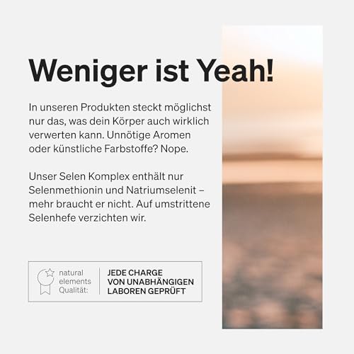 natural elements Selen Komplex – 365 Tabletten mit je 200µg – Komplex aus Natriumselenit und Selenmethionin – vegan, hochdosiert, ohne unnötige Zusätze – in Deutschland produziert & laborgeprüft
