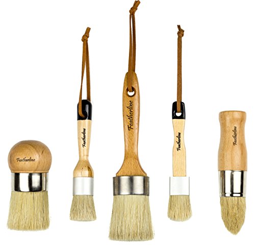 Featherline Series Pro Advanced Chalked Paint & Waxing 5 Brush Set | Top Results for Wax and Painting Projects | Use with All Brands of Chalked Paint
