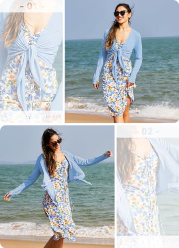 Image of baleaf Women's 2025 UPF 50+ Cropped Cover Up Cardigan Tie Front Lightweight Summer Sun Wrap SPF Shirts Beach Outdoor