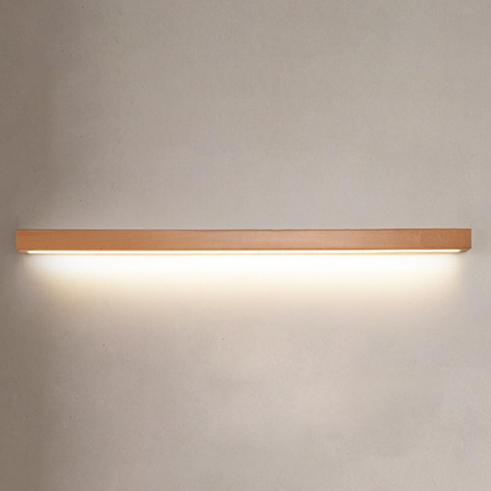 HCZKIUJY Minimalist Wood Wall Sconce Lighting Indoor Long Strip Linear Wall Lamp for Living Room Hardwired Sconces with 3 Color Modes and Vanity Wall Wash Lights (60cm)