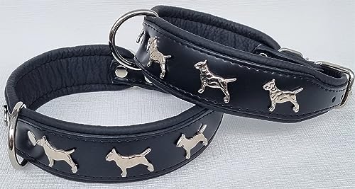 Bullterrier HUNDEHALSBAND - Halsband, Halsumfang 42-50cm Leder Schwarz; Braun/Cognac; ROT-Schwarz (Schwarz)