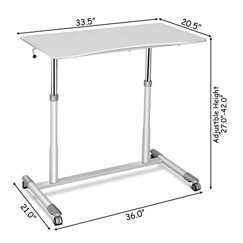 Relax4Life Standing Desk Height Adjustable With Wheels And Stable Steel Pipe Computer Desk For Home & Office,Study Room Writing Study Laptop Table Sit Stand Desk (White) #TOP4