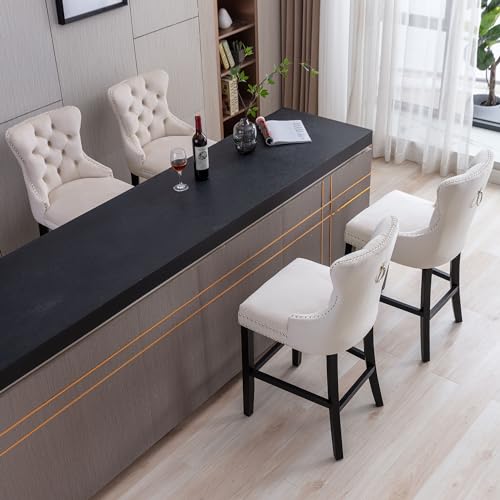 Goolon GOO65650 Bar Stools Set Of 2, Velvet 26 Inch Seat Height Counter Height Barstools With Back, Rivet Trim Bar Chairs thumb #1