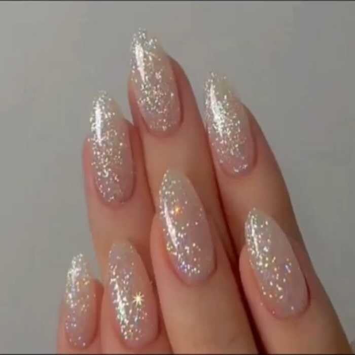 Set Of 14Pc, Press-ons Glitter Press-On Nails, White Shimmer, Short Almond Shape, Nail Extensions are Reusable & Unbreakable With Free Glue Kit-image-17