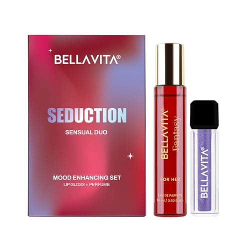 Image of BELLAVITA Mood Enhancing Seduction Lip Gloss and Perfume Combo pack | Gift set | Mood Duos Perfume 15ml & Mood Matching pH Adapting Lip Gloss 4ml | Hydrating and Glossy Finish