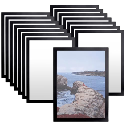JEUIHAU 15 Pcs A4 Magnetic Photo Frame, Self Adhesive Magnet Picture Frame Display for Poster, Photos, Notices, Ads, Paintings, Black