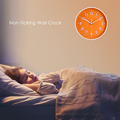 Reloj de pared redondo silencioso naranja 8 pulgadas miniatura 5