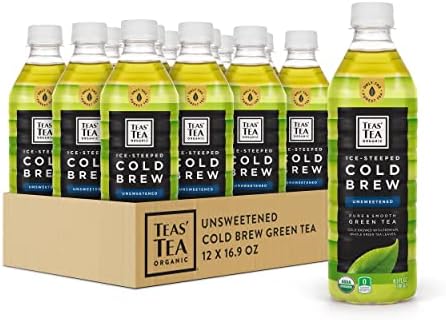 Teas' Tea Organic Cold Brew Unsweetened Green Tea (Pack of 12) Organic Zero Calories, Sugar Free