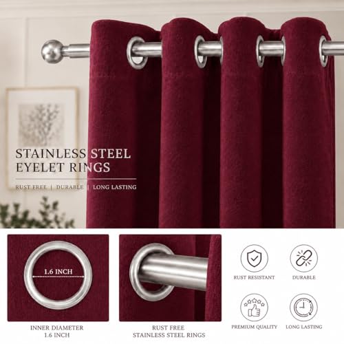 Image of Velvet Curtains | Heavy Soft Premium Velvet Drapes for Bedroom and Living Room | Semi Light Blocking, Thermal Insulated and Noise Reducing Window Panels | 5 Feet, Set of 2 (Maroon)