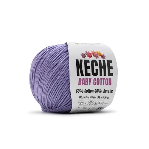 Image of Keche Baby Cotton, 60% Cotton 40% Acrylic Yarn, Soft Cotton Yarn for Crochet and Knitting, Amigurumi Yarn 1 Skein /Ball 1.76 Oz (50g) / 180 Yrds (165m) - Lilac