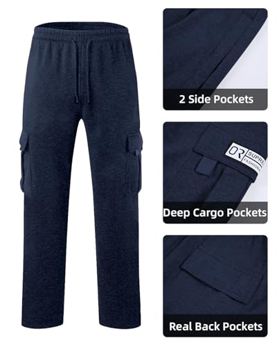 Image of Men's Cargo Sweatpants Casual Fleece Joggers Loose Fit Open Bottom Athletic Pants for Men with Pockets
