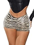 KIRJAUDU Women's Zebra Print Sequin Shorts Low Rise Sexy Rave Club Party Hot Pants Zebra L