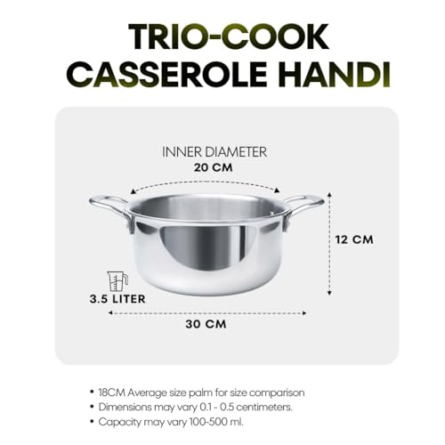 Image of Trio-Cook Triply Stainless Steel Saucepot | Biryani Handi (20cm | 3.5Liter)