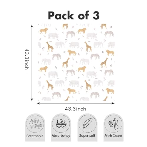 Image of Muslin Swaddle Blankets for Baby Boys and Girls,3 Pack Breathable Soft Receiving Blanket,Large 43.3X 43.3 inches,Newborn Essentials Must Haves(Floral and Animal)