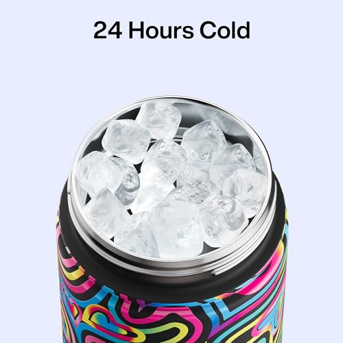 Image of ENCOOL Insulated Water Bottle with Straw Stainless Steel Water Bottle, Leak-Proof, BPA-Free, Double Wall Vacuum Keeps Cold for 24 Hours for Sports, Travel, School (26 oz, Heart Swirl Black)