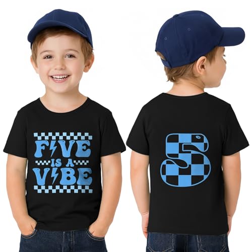 5th Birthday Shirt Toddler Boy 5 Year Old Birthday T-Shirt Short Sleeve 2-Sided Print Tee Tops Outfit (Classic Black 5T)