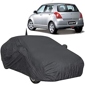 The Autostory 190 Taffeta Water Resistant Car Body Cover Compatible with Maruti Swift (2005 to 2010) with Mirror & Antenna Pockets (Grey/Navy Blue)