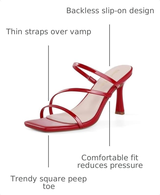 Image of Shoe'N Tale Strappy Kitten Heels For Women Stiletto Mules Square Open Toe Slip On Sandals