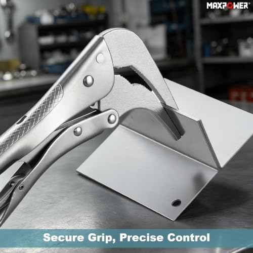 Image of MAXPOWER 10-inch 90 degree Offset Long Nose Locking Pliers, 3 inch Jaw Opens | Serrated Long Jaws Locking Pliers for Tight Spaces