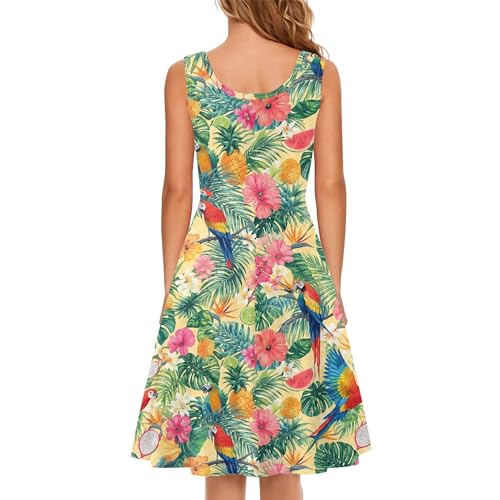 Image of TOADDITDO Women's Sleeveless O Neck Beach A-Line Party Coctail Tank Dresses Flared Sundress