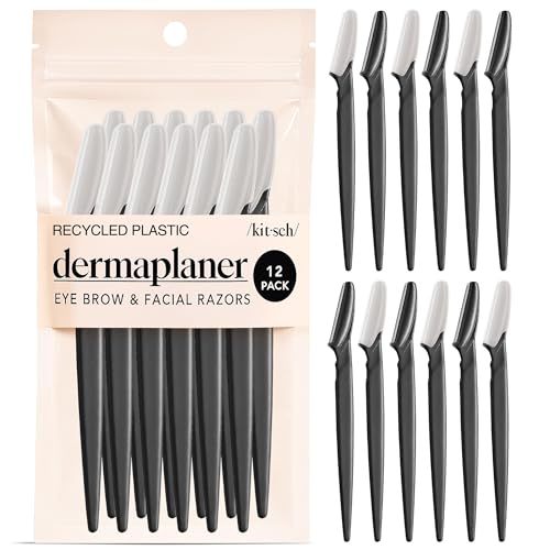 Kitsch Dermaplane Razor for Women Face – Face Razors for Women & Men, Eyebrow Trimmer & Face Shaver – Exfoliating Facial Razor & Skin Care Tool for Smoother Skin - Black, 12 pcs