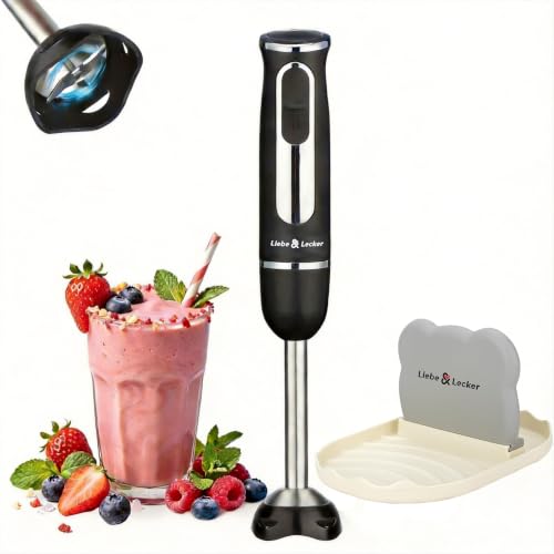 Image of Liebe&Lecker Immersion Blender Handheld, 300W Electric Stick Blender | 2-Speed Hand Mixer with Sturdy Spoon Rest, Anti-Splash Blade Guard Soup Blender to Prevent Container Scratches, Zero BPA