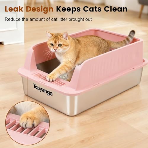 Set 2 areneros metálicos grandes para gatos con tapa y scoop miniatura 4