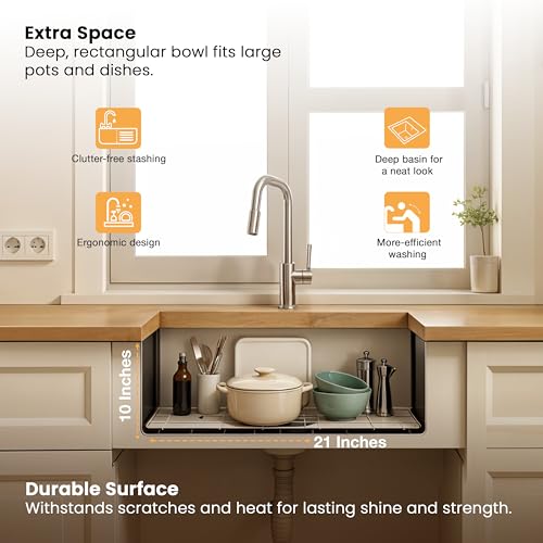Image of Ruhe Handmade Single Bowl Kitchen Sink - 21x18x10 inches | 304-Grade Stainless Steel Sink Matte Finish | Kitchen Sink Including Coupling, Waste Pipe & Vegetable Washing Basket | 25 Year Warranty