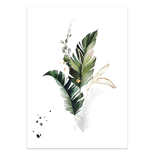 Decoración nórdica moderna con cuadro de planta de acuarela lámina botánica de salón 3