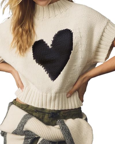 Kedera Womens Heart Short Sleeve Sweaters Pullover Shirt Tops Crew Neck Lightweight Ribbed Knit Sweater Blouses2