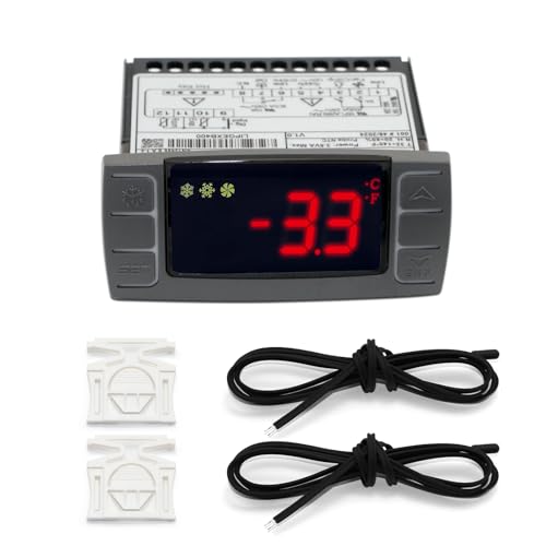 XR06CX-4N1F1 Digital Temperature Controller, Compatible with Dixell Commercial Refrigerators & Freezers 120V 50-60hz, Programmable Digital Thermostat with Sensor Probe & Mounting Hardware