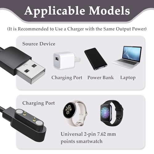 Cargador Universal para Reloj Inteligente, 2 Pines Accesorios Smartwatch Cable, Compatible con Dispositivos de 7.62mm Pines twatch Ideal para Viajes, Oficina y Hogar, Cargador smartwatch universal - imagen 5