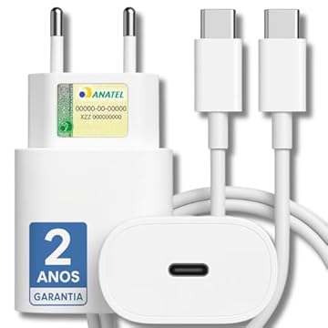 Carregador Turbo 25W Compatível iPhone 16, 16 PRO, 16 PRO MAX iPhone 15 PLUS 15 PRO 15 PRO MAX, GALAXY, Todos ANDROID Entrada TIPO-C + Cabo Reforçado USB-C - Fast