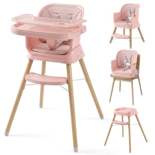 Image of Mallify 6 in 1 Convertible Baby High Chair with Removable Double Tray | Adjustable Infant Booster Seat, Steel Frame, Highchairs for Babies and Toddlers with 5-Point Harness, Easy to Clean & Install