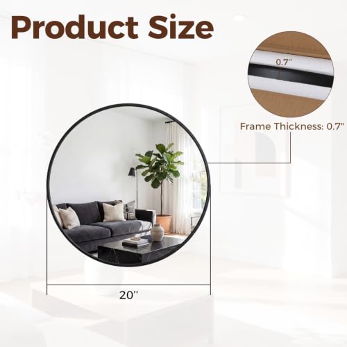 Image of Sweetcrispy 20 Inch Round Wall Mirror, Bathroom Mirrors for Over Sink, Matte Metal Framed Circle Vanity Mirror, Wall Decor for Bedroom, Entryway, Anti-Rust, Tempered Glass, Hanging or Leaning, Black