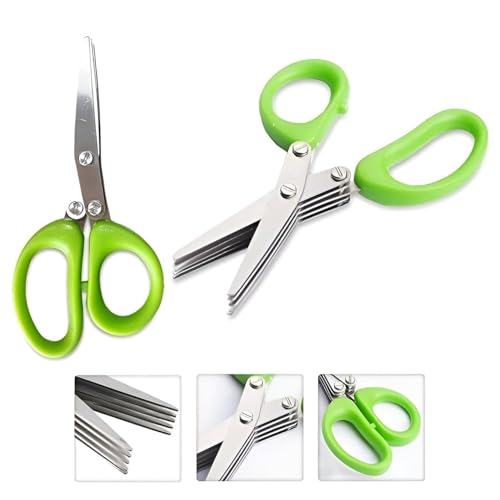 Image of Multipurpose 5-Blade Kitchen Herb Scissors with Stainless Steel Blades & Cleaning Brush Professional Herb Scissors Set - Ideal for Chopping Herbs, Veggies & Paper Slicing